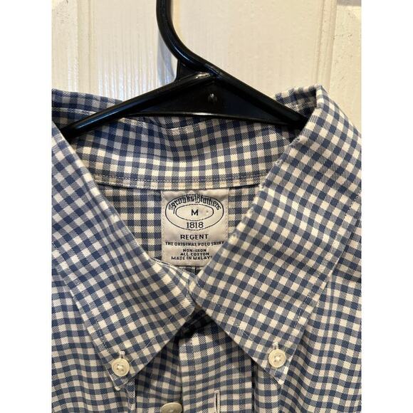 Brooks Brothers Blue White Checked Print Collar Button Down Shirt Size Medium - Picture 3 of 4